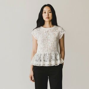 2/$30 Halogen floral lace short sleeve peplum top.  White.  Size Small